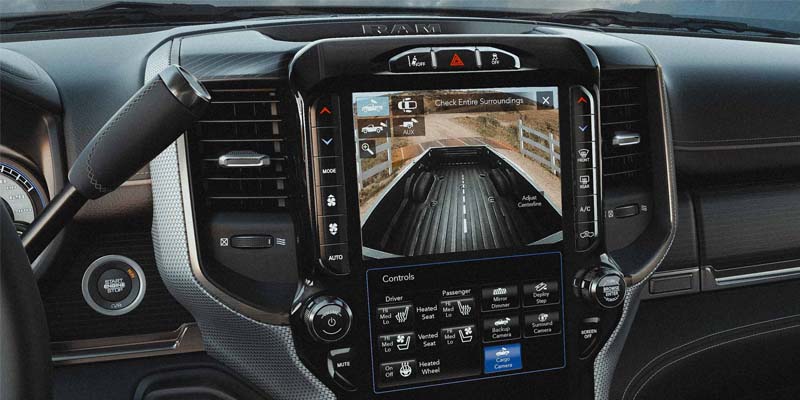 Image of the 2024 RAM 3500 Uconnect® Infotainment system, featuring the backup camera